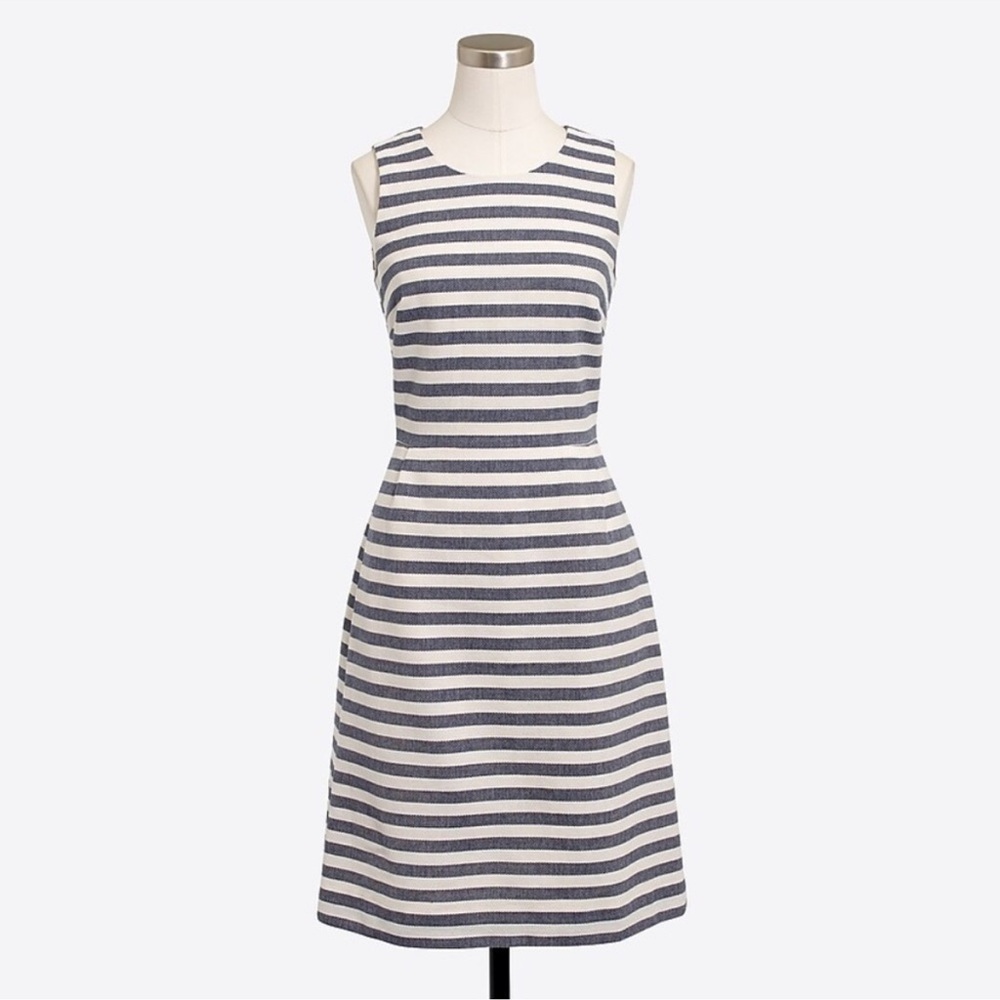 J. Crew Striped pleated shift Dress - Chambray and White. Size 14